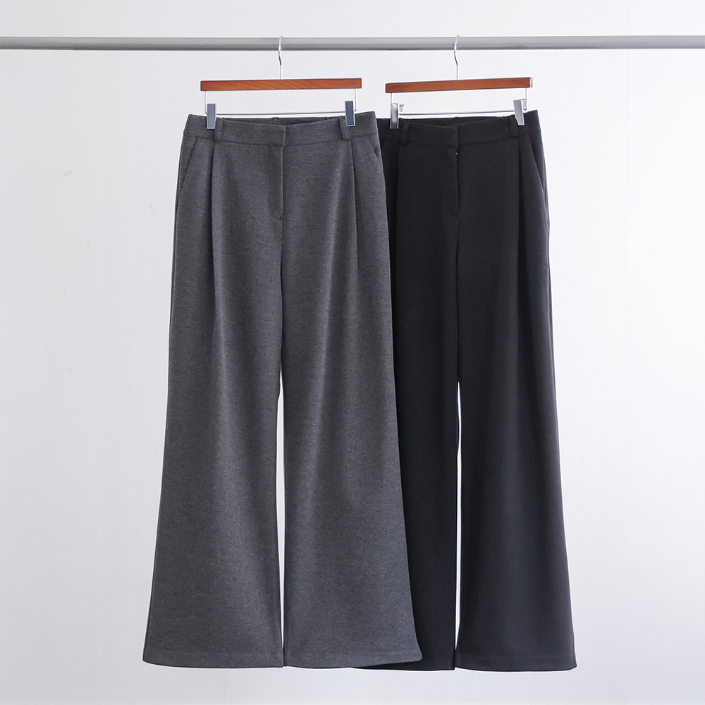 [오픈할인/정상가42800] 데뷰 부드럽고 도톰한 양기모 핀턱 밴딩 와이드 슬랙스 겨울 팬츠 - 상품 이미지