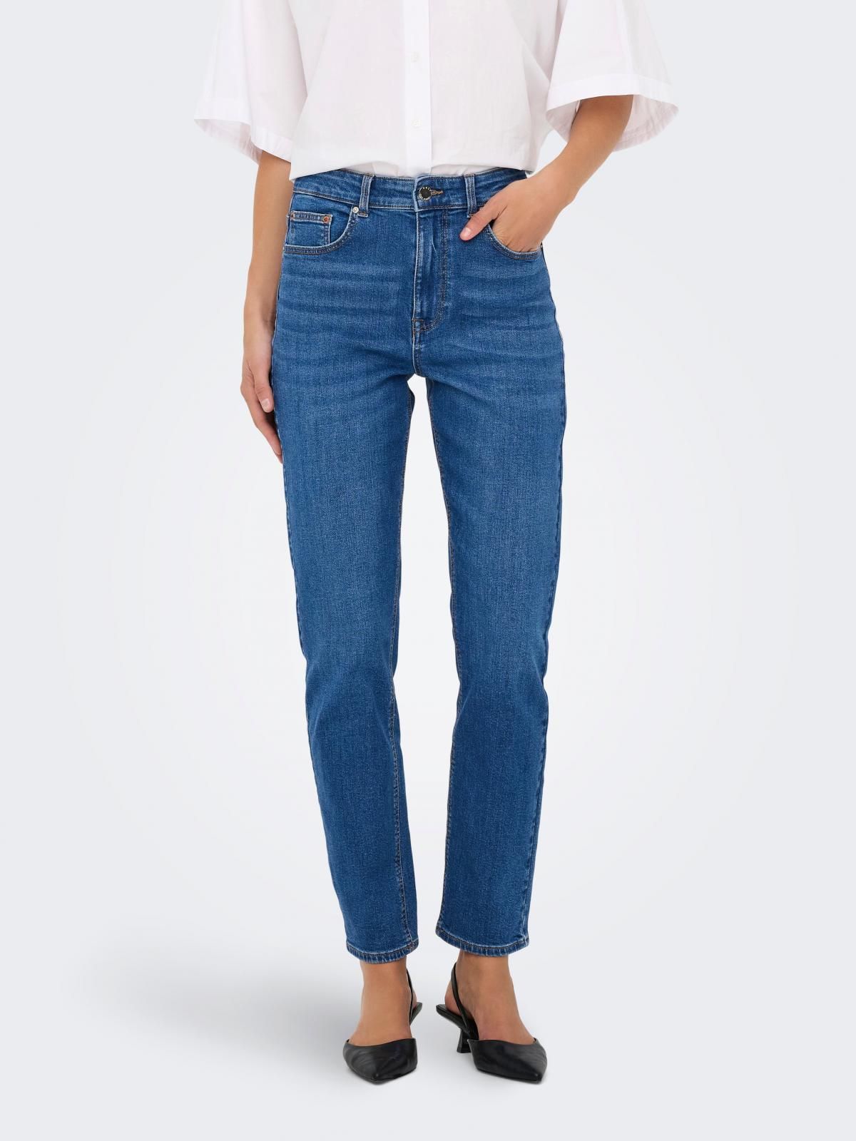 온리 하이웨이스트 데님 스트레이트핏 청바지 15318567_2115 BLUE / MEDIUM BLUE DENIM - 상품 이미지