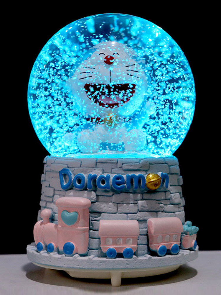 도라에몽 오르골 스노우볼 수정 구슬 회전 무드등 생일 선물 장식 인테리어 워터볼 서 있는 자세 쿠로미 큰 - 상세 이미지 4