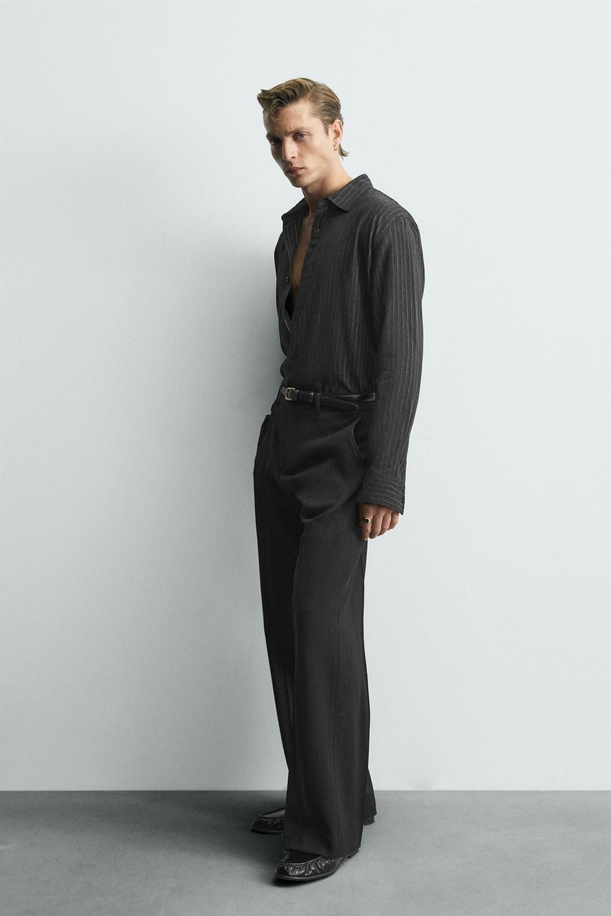 자라 한정판 실키 스트라이프 긴팔 셔츠 9395/954 BLACK - 상세 이미지 5