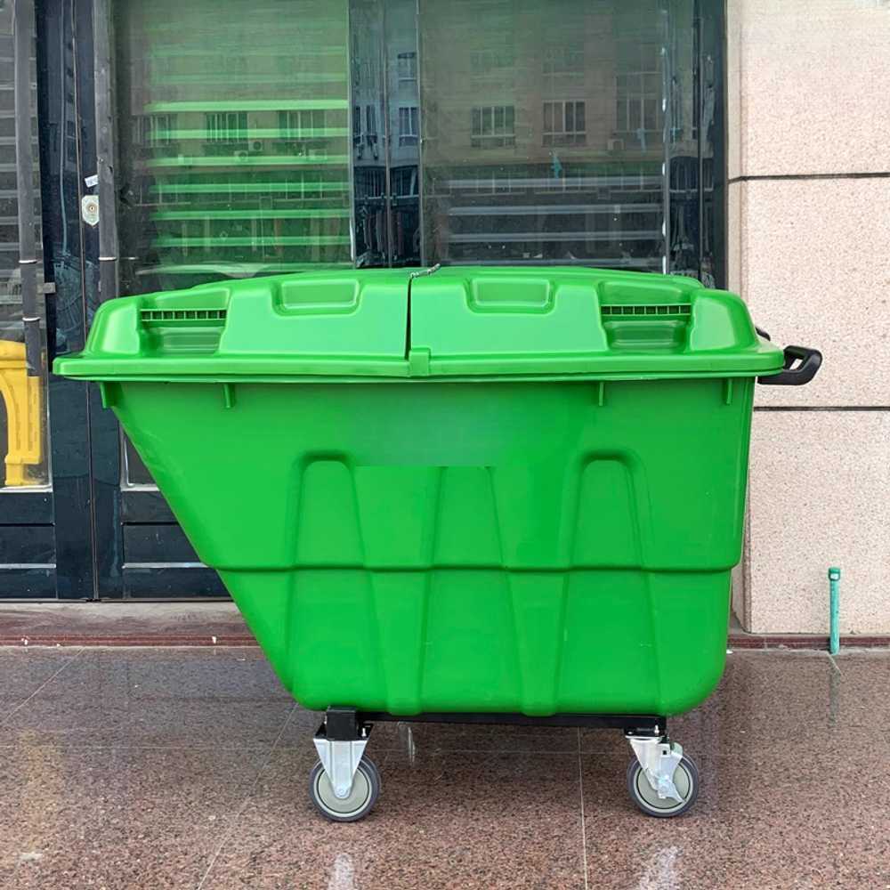 쓰레기 수거 카트 업소 현장용 견고 프레임 원활 이동 400L 그린(커버) - 상세 이미지 3