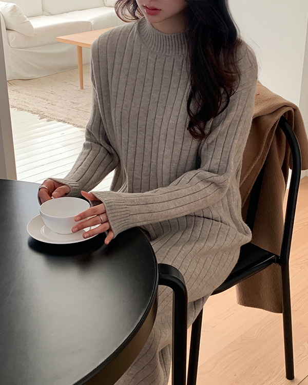 [자체제작] 보들 반목 터틀넥 H라인 골지 니트 롱 원피스 가을 겨울 4664