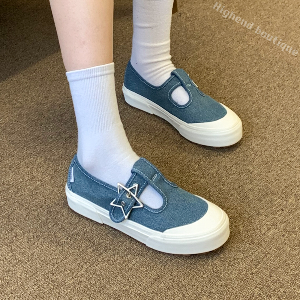 반스 메리제인 플랫 슈즈 여성 단화 데님 블루, 230