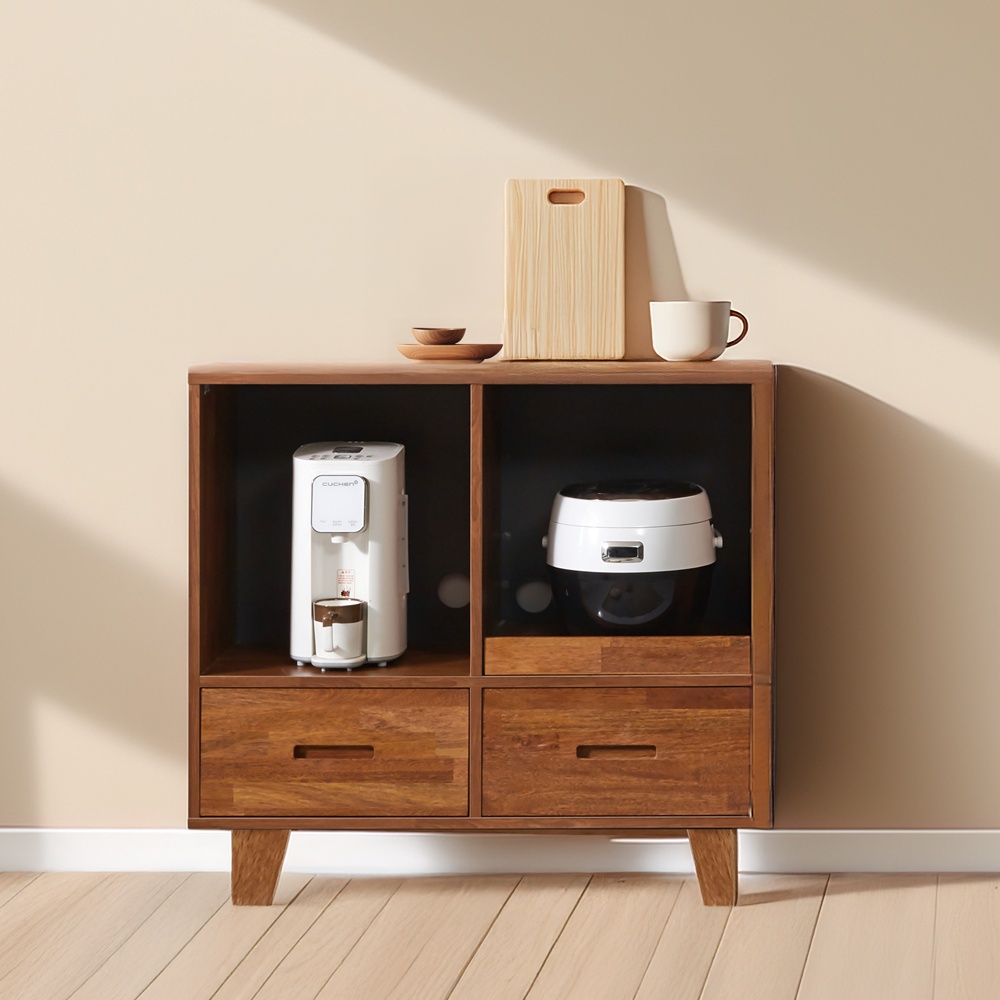 레티노 밥솥장 전자레인지 에어프라이어 밥솥레일 슬라이딩 선반 900x400x876mm, 2단, 멀바우