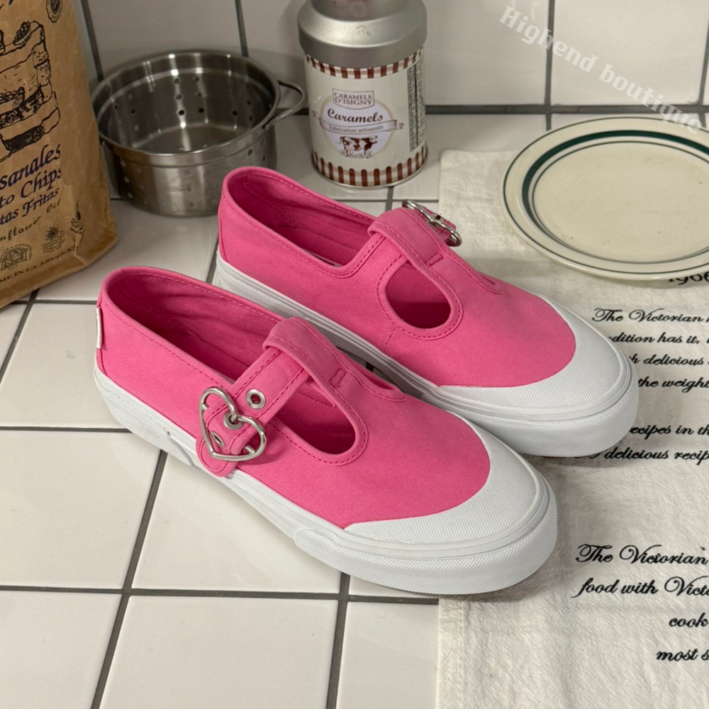 반스 메리제인 플랫 슈즈 여성 단화 하트버클 핑크, 230