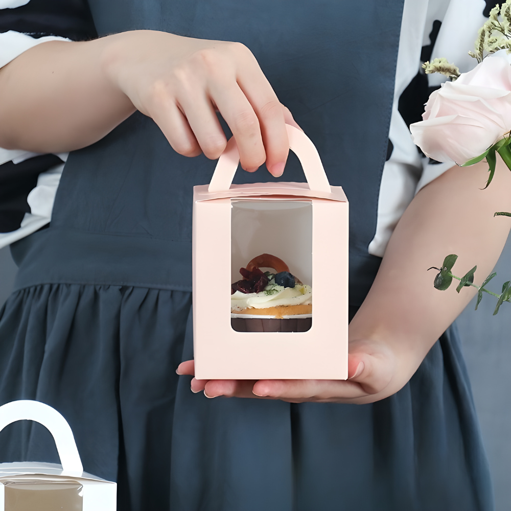 투명창 머핀 선물 상자 고급 답례품 포장 컵케이크 종이 미니 손잡이 디저트 박스 1구