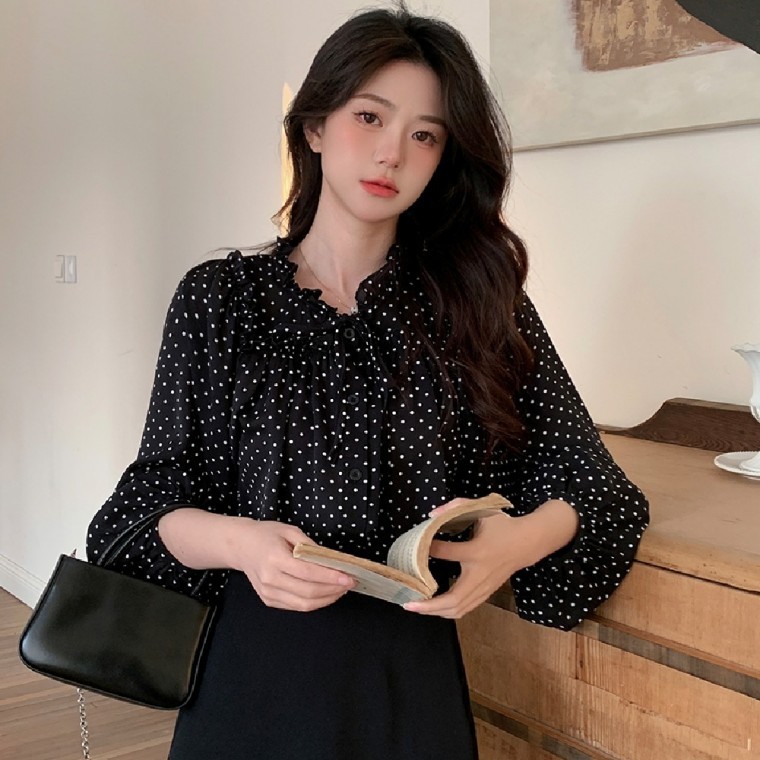나그랑 도트 프릴 블라우스 LL-T144 - 상품 이미지