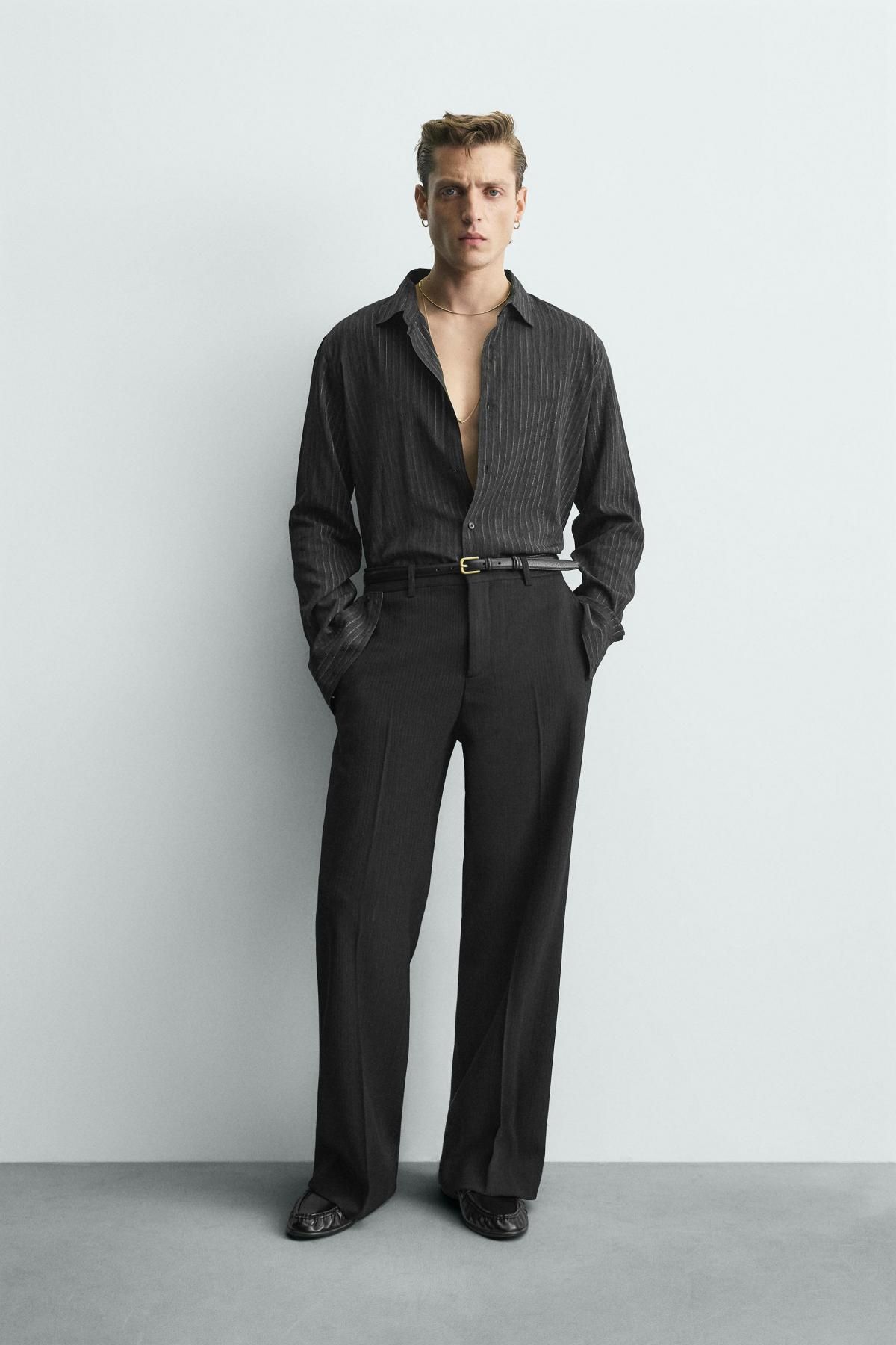 자라 한정판 실키 스트라이프 긴팔 셔츠 9395/954 BLACK - 상세 이미지 2