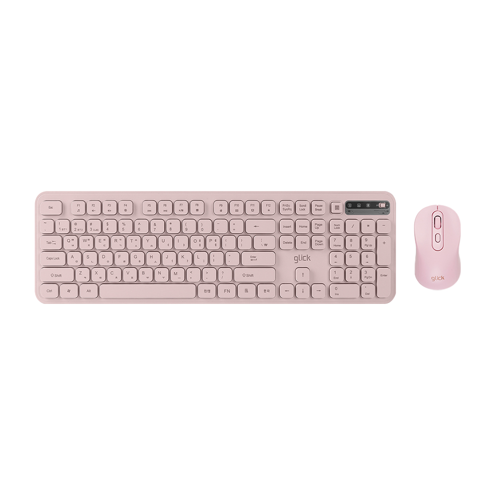 지클릭커 오피스프로 WMK725 인체공학 무소음 무선 블루투스 키보드 미니 마우스 세트 핑크 - 상품 이미지