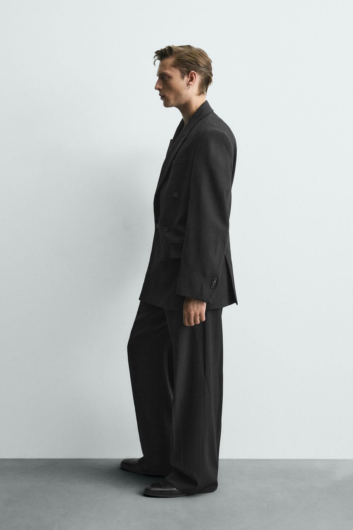 자라 핀스트라이프 울혼방 수트 팬츠 9394/911 BLACK - 상세 이미지 4