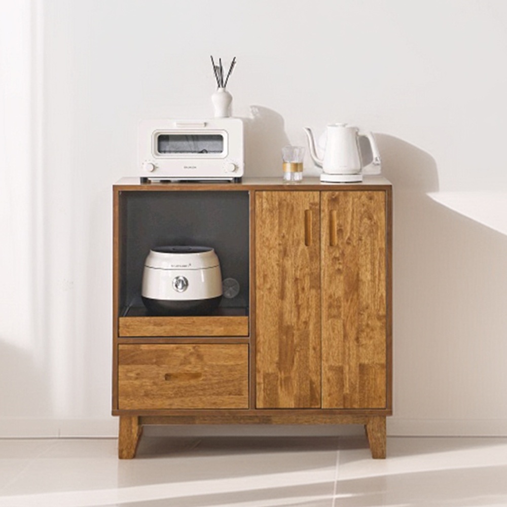 레티노 식기장 정수기 커피머신 받침대 냉장고옆수납장 그릇장 900x400x876mm, 2단, 고무나무월넛 - 메인 이미지