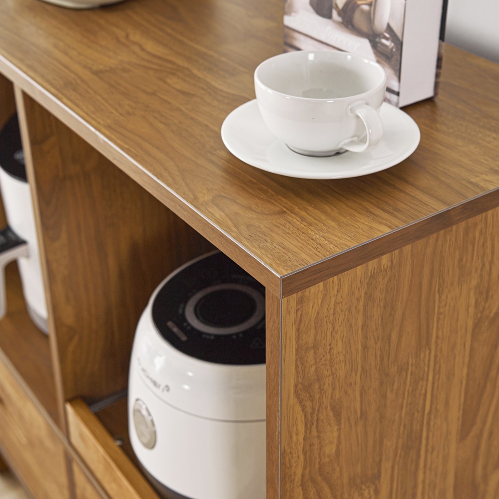 레티노 밥솥장 전자레인지 에어프라이어 밥솥레일 슬라이딩 선반 900x400x876mm, 2단, 멀바우