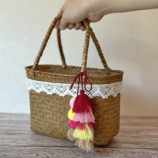 해초 손잡이 바구니 라탄 화분커버 가드닝 꽃바구니 26cm - 상품 이미지