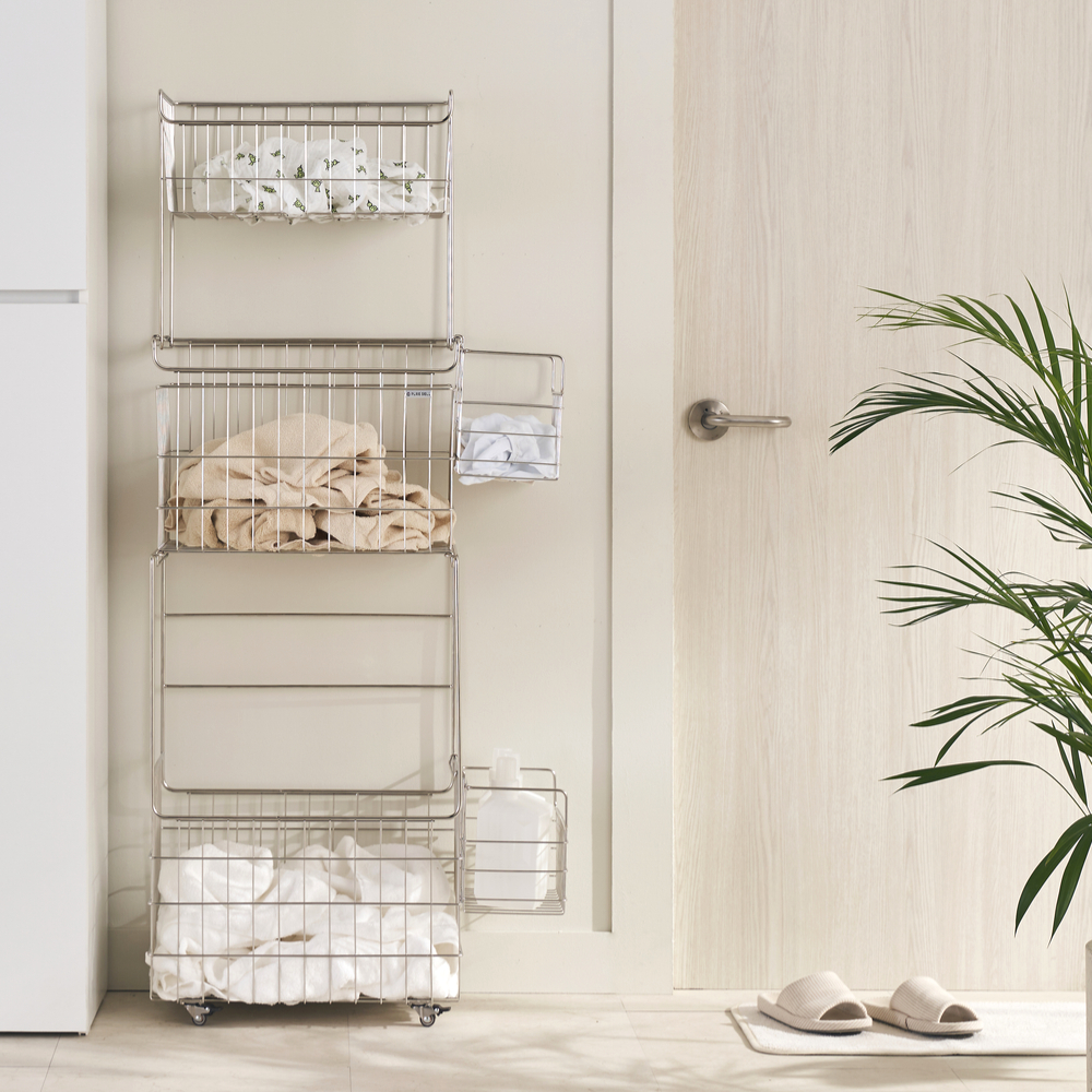 퓨어셀 프리미엄 304 올스텐 이동식 대용량 세탁 빨래 바구니 3단, 1개