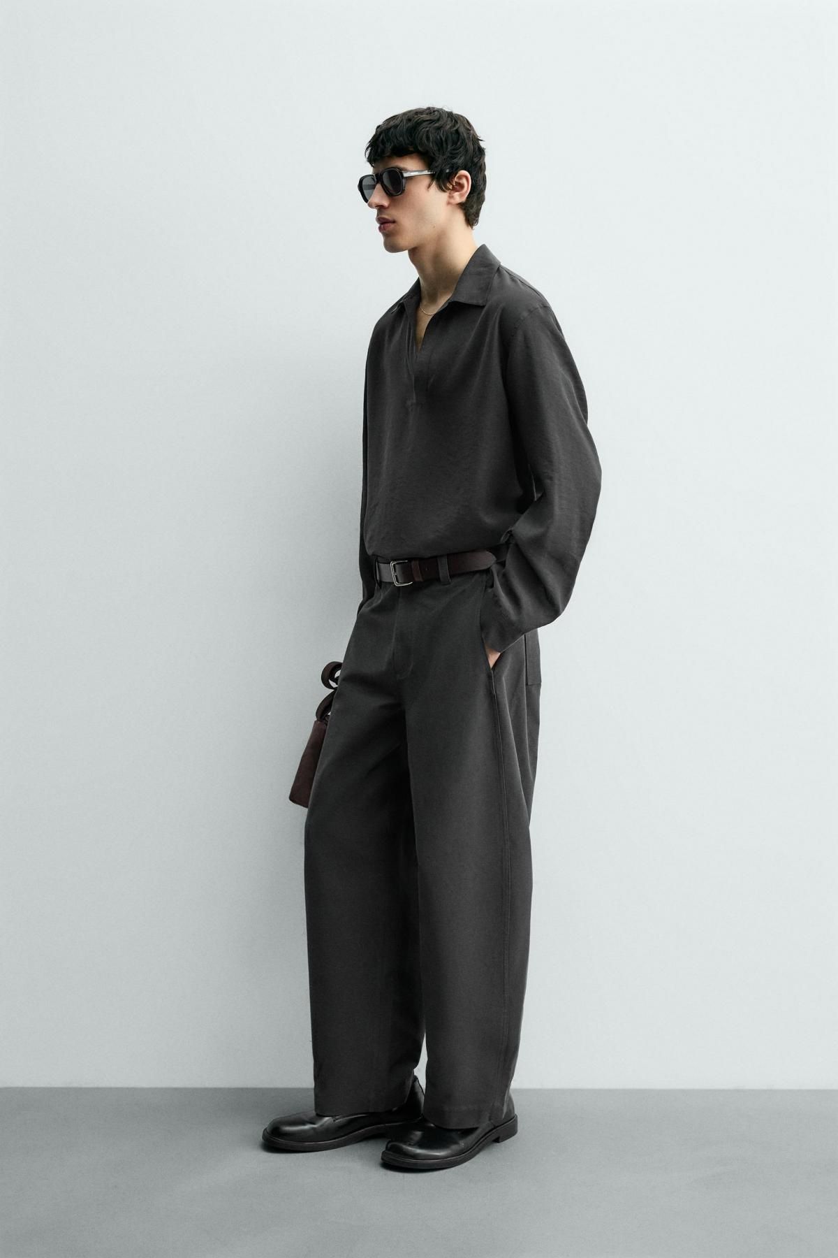 자라 테크니컬 모달 폴로칼라 셔츠 릴렉스핏 7545/133 GREY - 상세 이미지 5