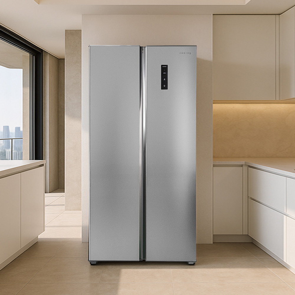 쿠잉 2도어 양문형냉장고 SBS410 대용량 저소음 신혼 프리스탠딩 메탈