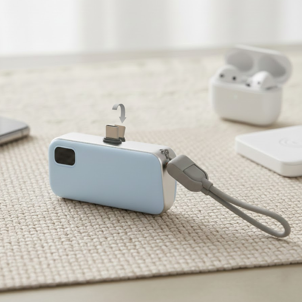 넥스트유 썬드라 BC2 C타입 도킹형 고속 충전 미니 보조배터리 5000mAh, 베이지 - 상세 이미지 3