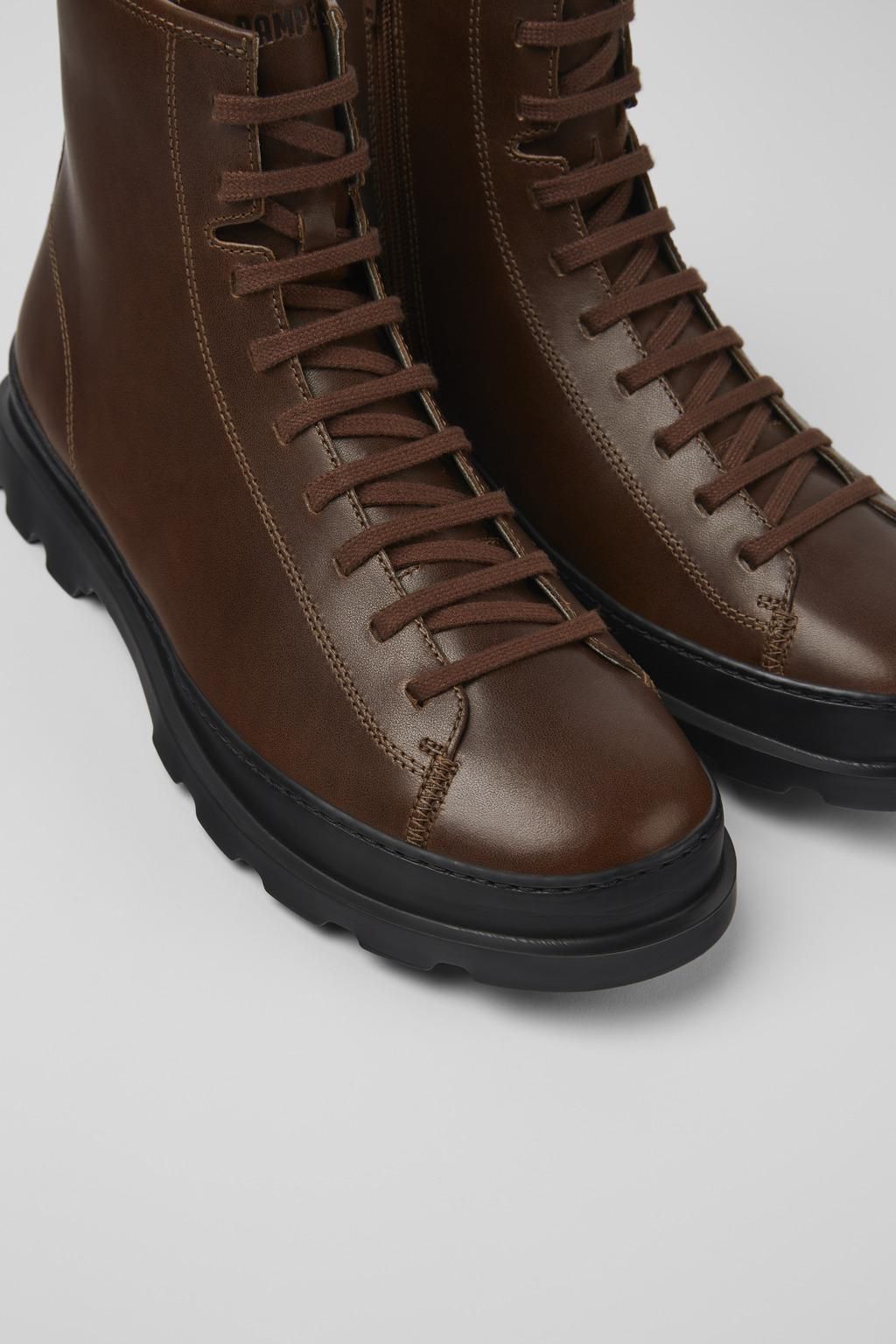 캠퍼 브라운 레더 레이스업 미들부츠 Brutus K300245-026 BROWN - 상세 이미지 2