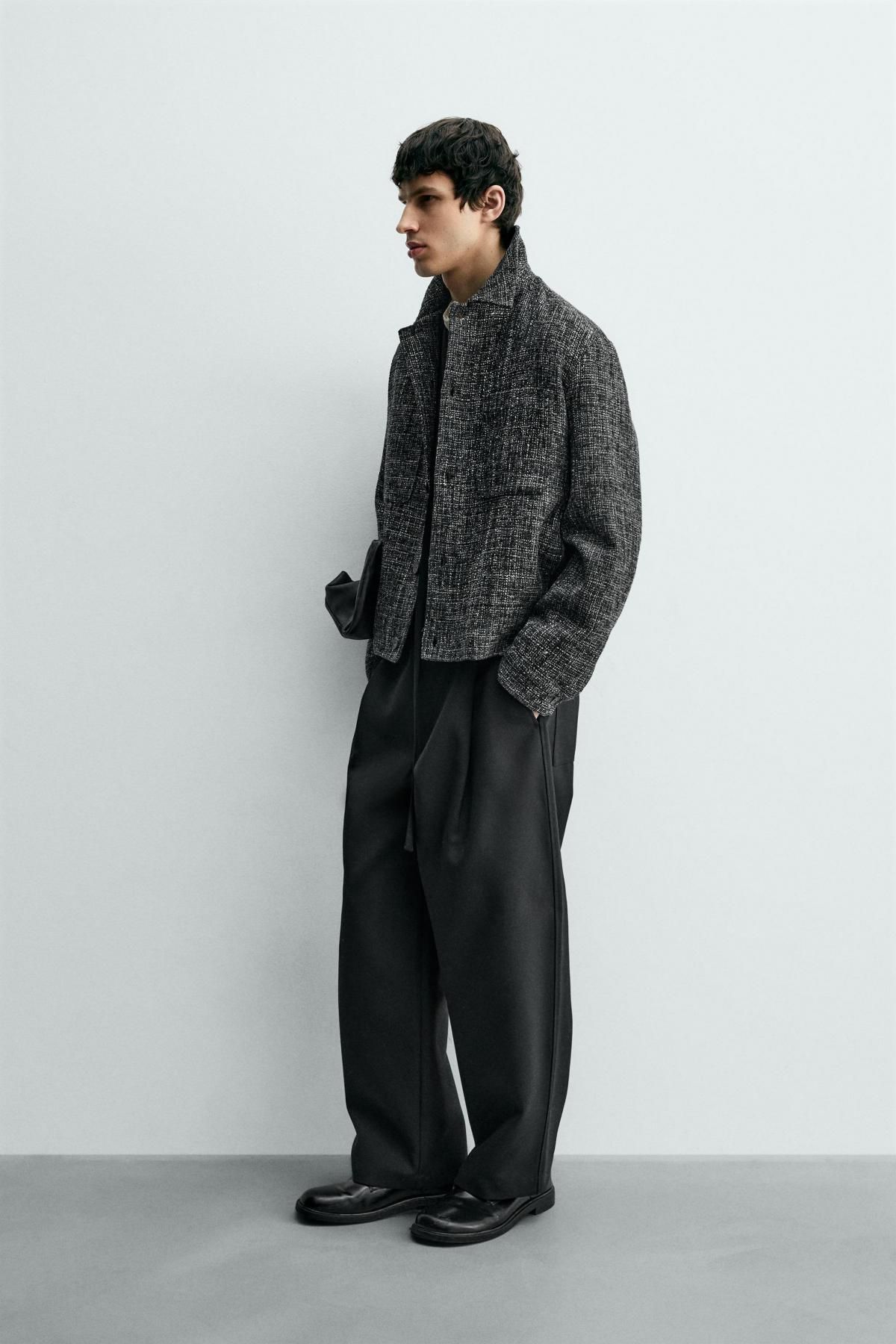 자라 테크니컬 텍스처 크롭 오버셔츠 자켓 6861/110 CHARCOAL GREY - 상세 이미지 5