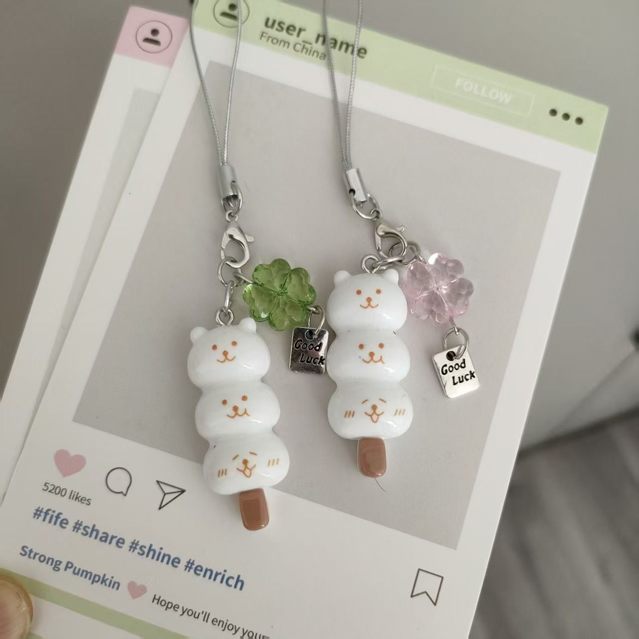 네잎클로버 곰돌이 농담곰 아이스크림 키링 당고 키링 열쇠고리 굿즈 키홀더 백참 가꾸 폰꾸 참장식 꾸미기 액세사리 - 상품 이미지