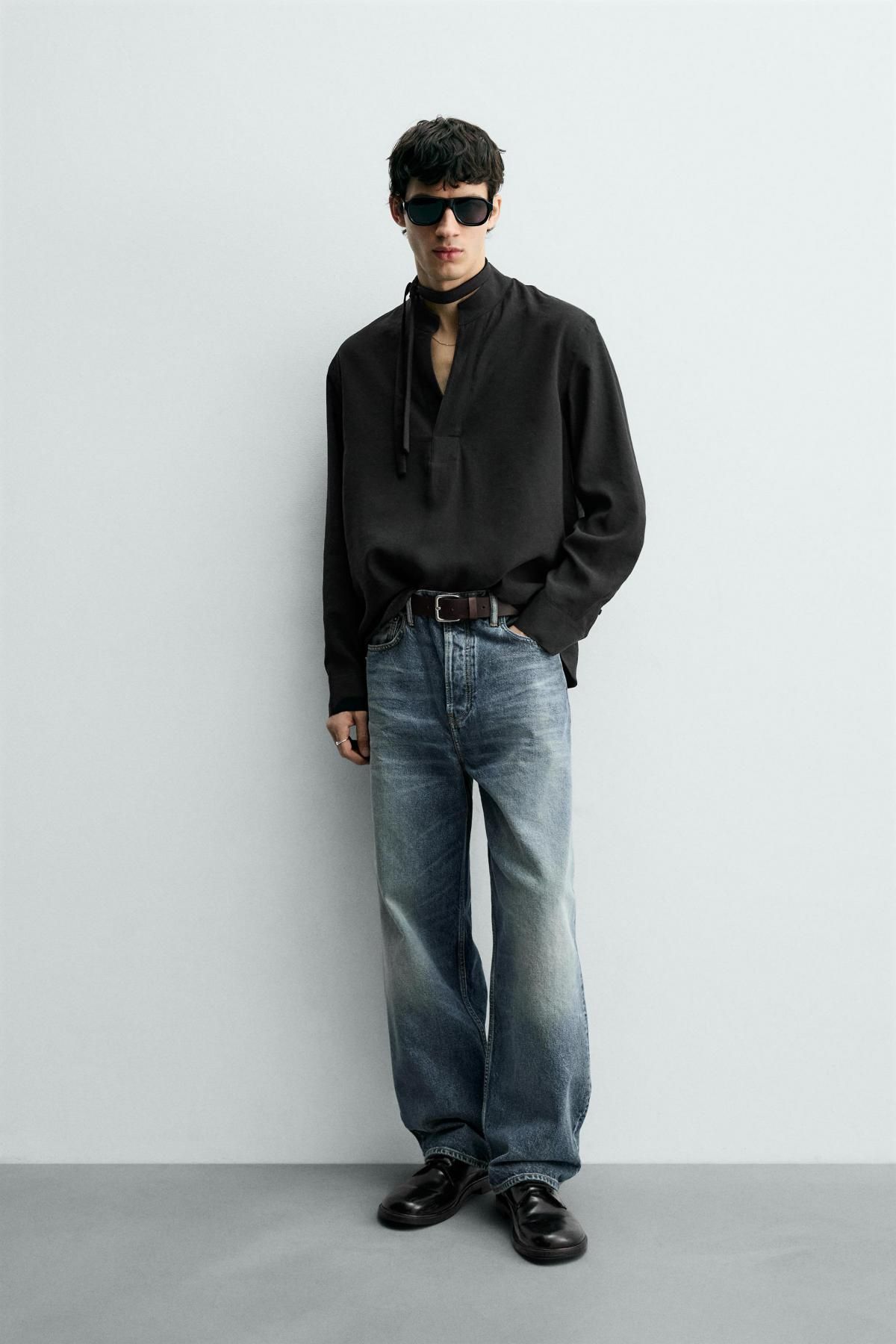 자라 모달블렌드 밴드카라 긴팔 셔츠 0706/390 BLACK - 상세 이미지 2