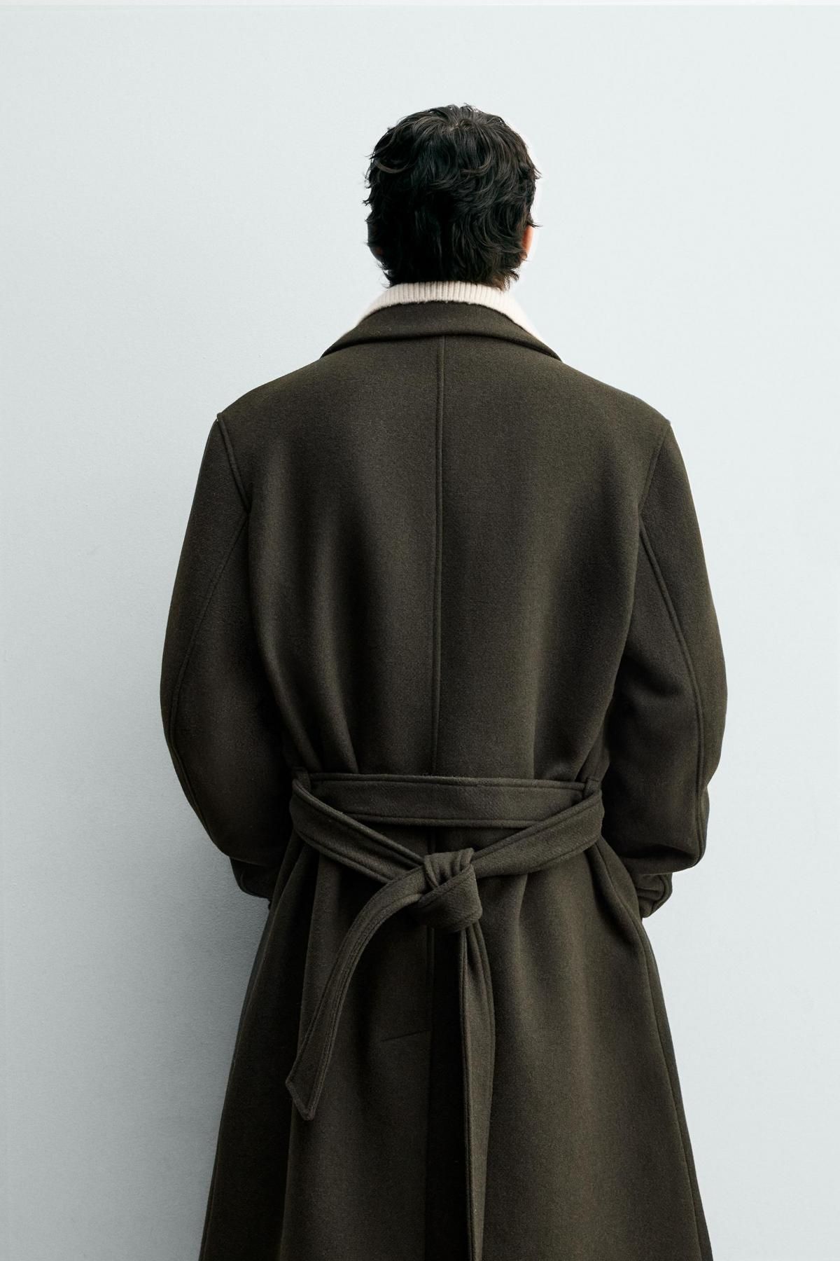 자라 테크니컬 울 벨트 더블 코트 오버핏 2949/150 DARK KHAKI - 상세 이미지 4