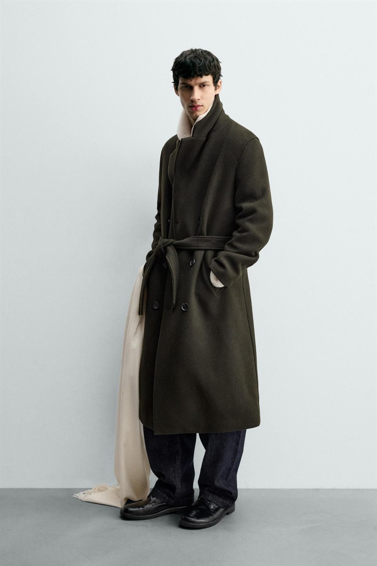 자라 테크니컬 울 벨트 더블 코트 오버핏 2949/150 DARK KHAKI - 상세 이미지 5