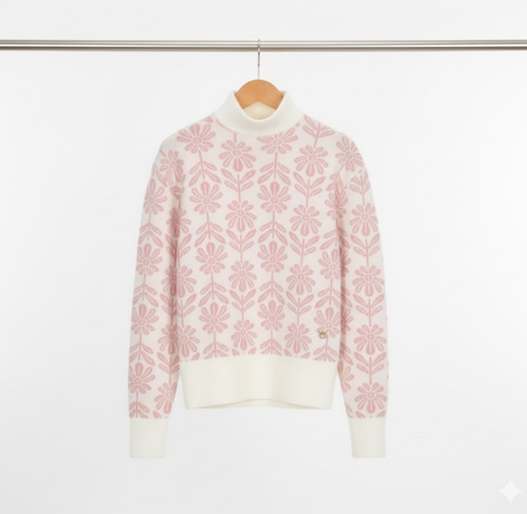 슈페리어 여성 겨울 스웨터 플라워 패턴 오버핏 골프웨어 니트 티셔츠 - 상세 이미지 2