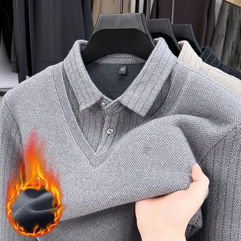 가을 겨울 이중 니트 카라넥티 남성 기모 투피스 니트 스웨터 제품 이미지