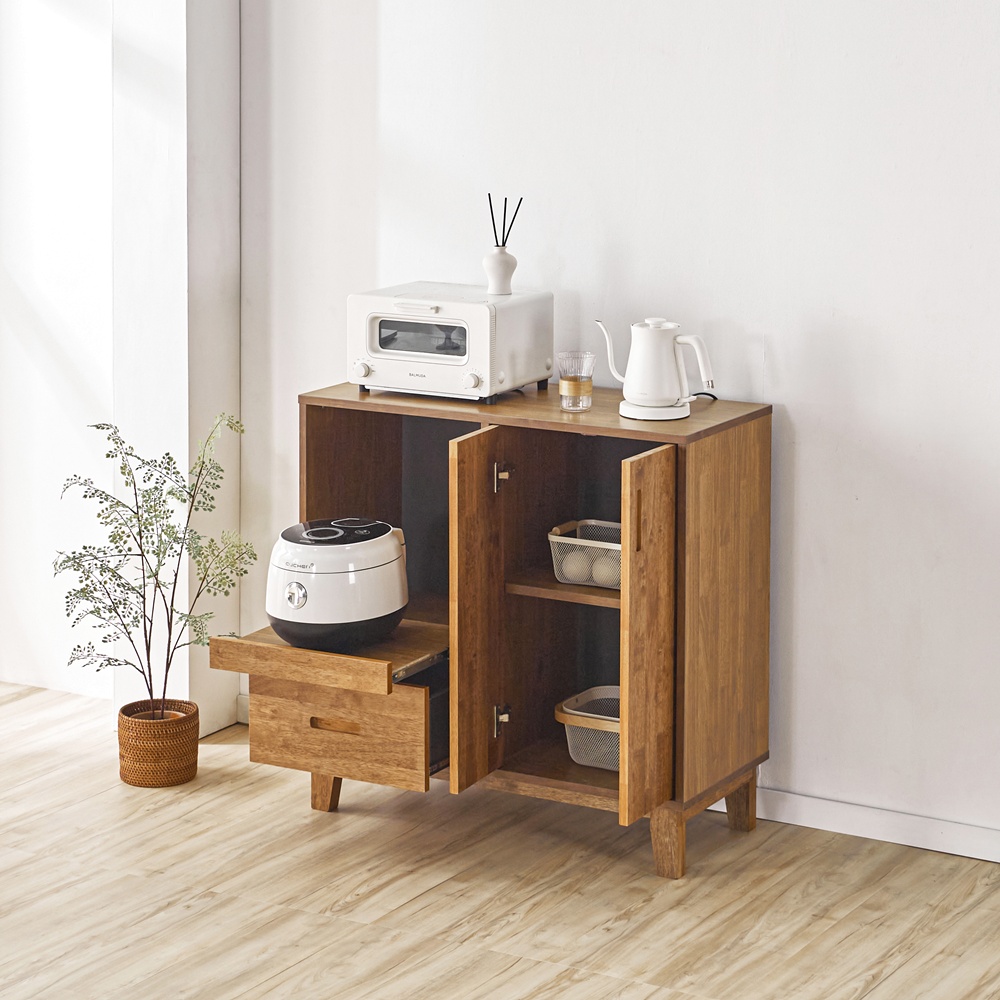레티노 식기장 정수기 커피머신 받침대 냉장고옆수납장 그릇장 900x400x876mm, 2단, 고무나무내추럴 - 상세 이미지 3