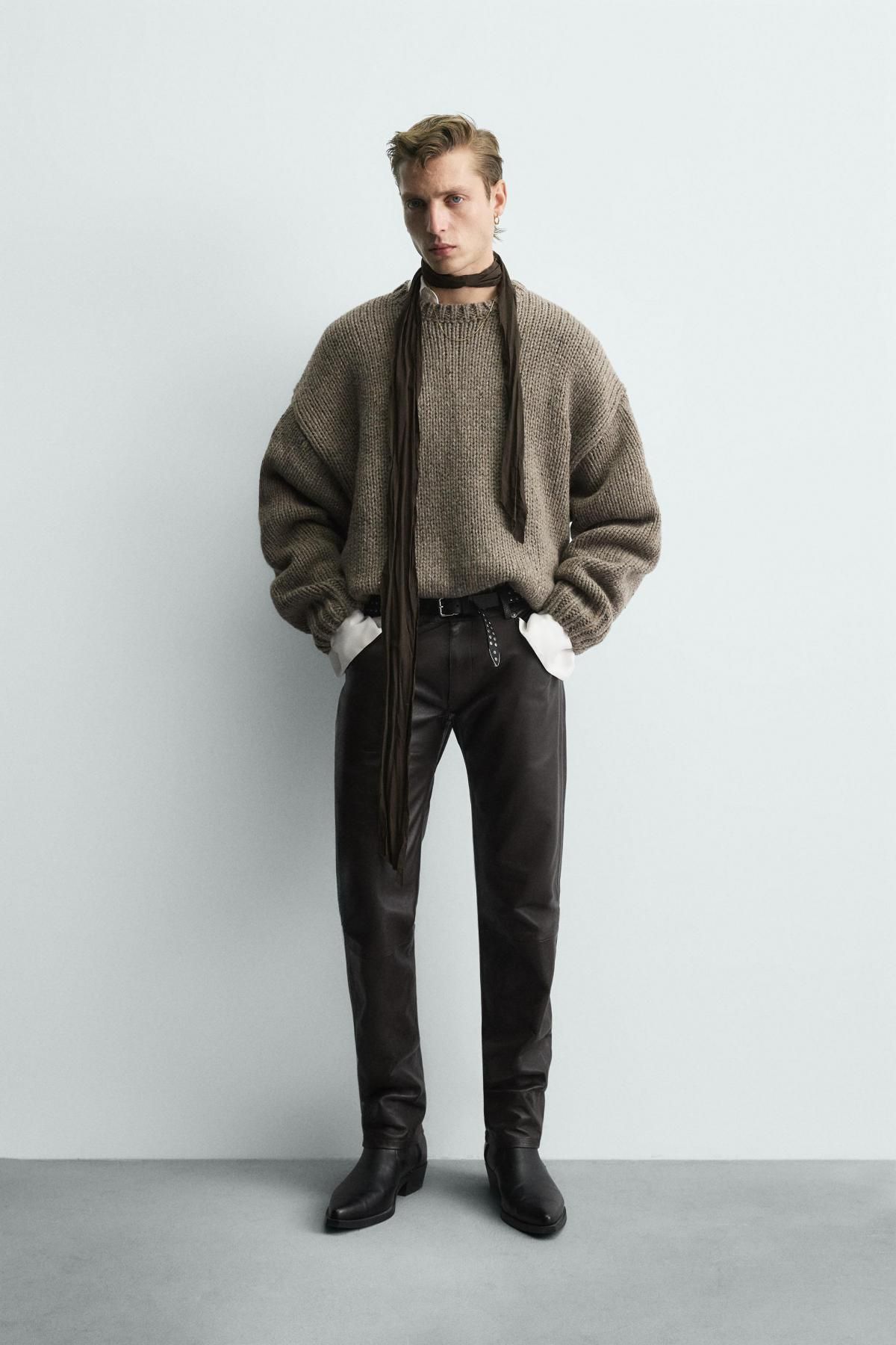 자라 울 니트 라운드넥 스웨터 남성 2142/391 TAUPE GREY - 상세 이미지 2