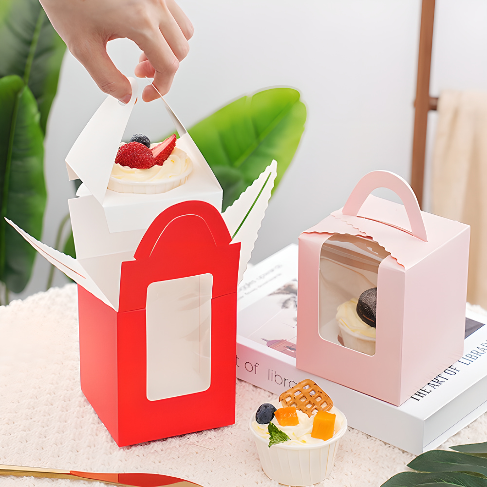 투명창 머핀 선물 상자 고급 답례품 포장 컵케이크 종이 미니 손잡이 디저트 박스 1구