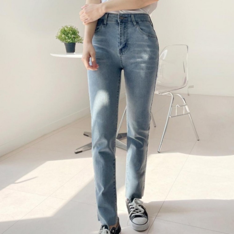 일자 데님 청바지 팬츠 스판 커스텀 셀프 수선 컷 - 메인 이미지