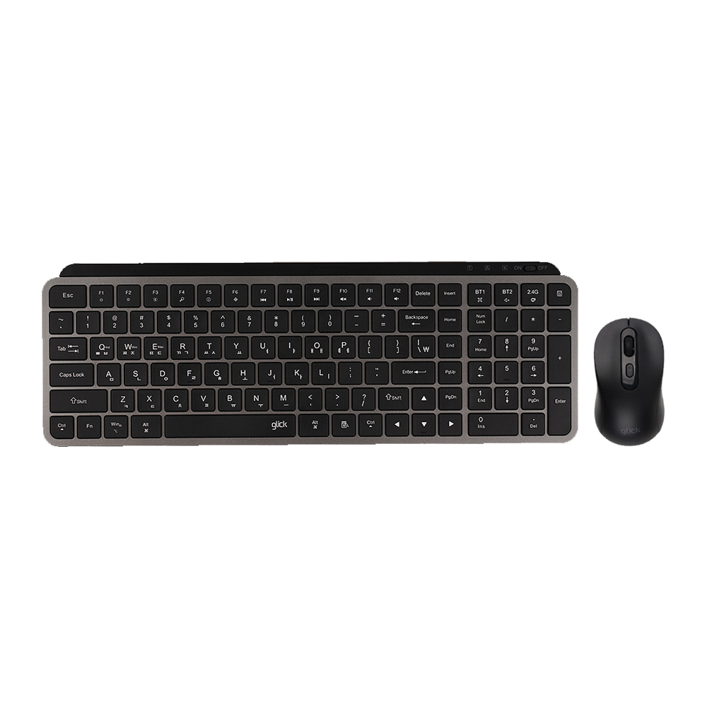 지클릭커 오피스프로 WMK225 인체공학 펜타 무선 블루투스 키보드 미니 마우스 세트 블랙 - 상품 이미지