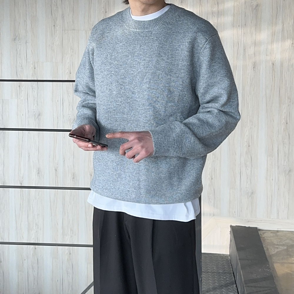 남자 니트 두꺼운 오버핏 캐시미어 레드 빨간 니트 남자 스웨터 - 상세 이미지 4