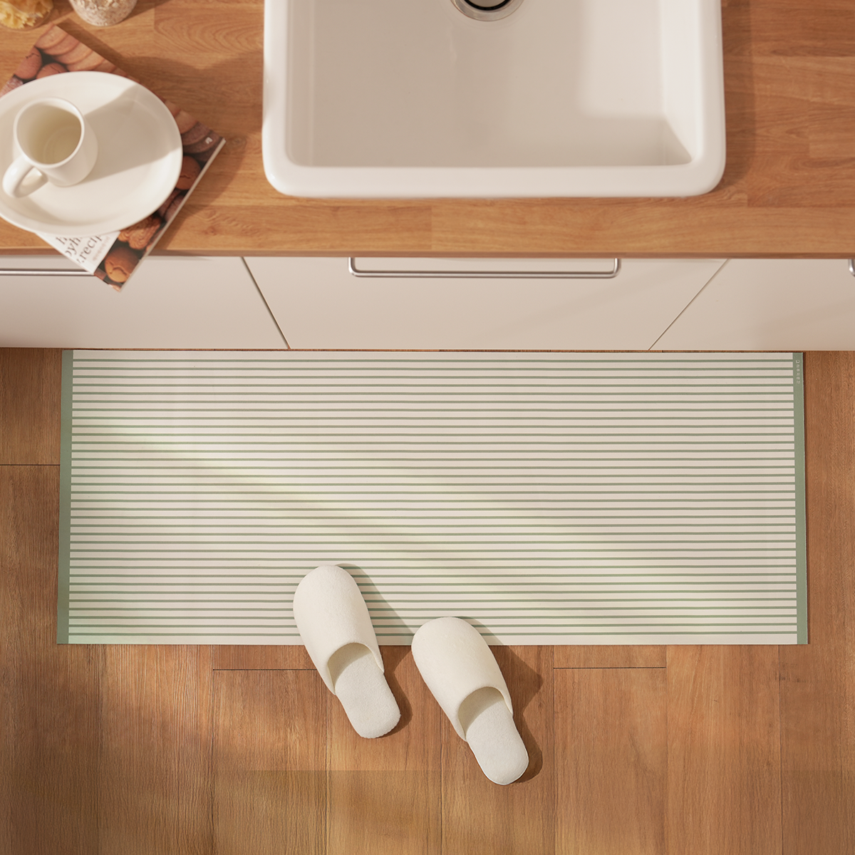 하루의공간 comfy 주방 매트 규조토 발매트 빨아쓰는 욕실 현관 베란다 베이지, 45x210cm