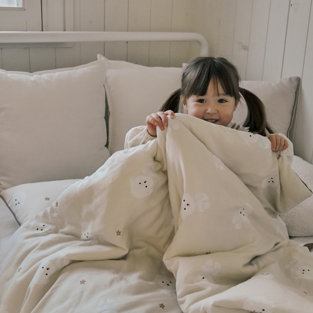 베베데코 올데이 일체형 어린이집 낮잠이불 듀라론 모달 듀얼 사계절 패드 블루밍래빗