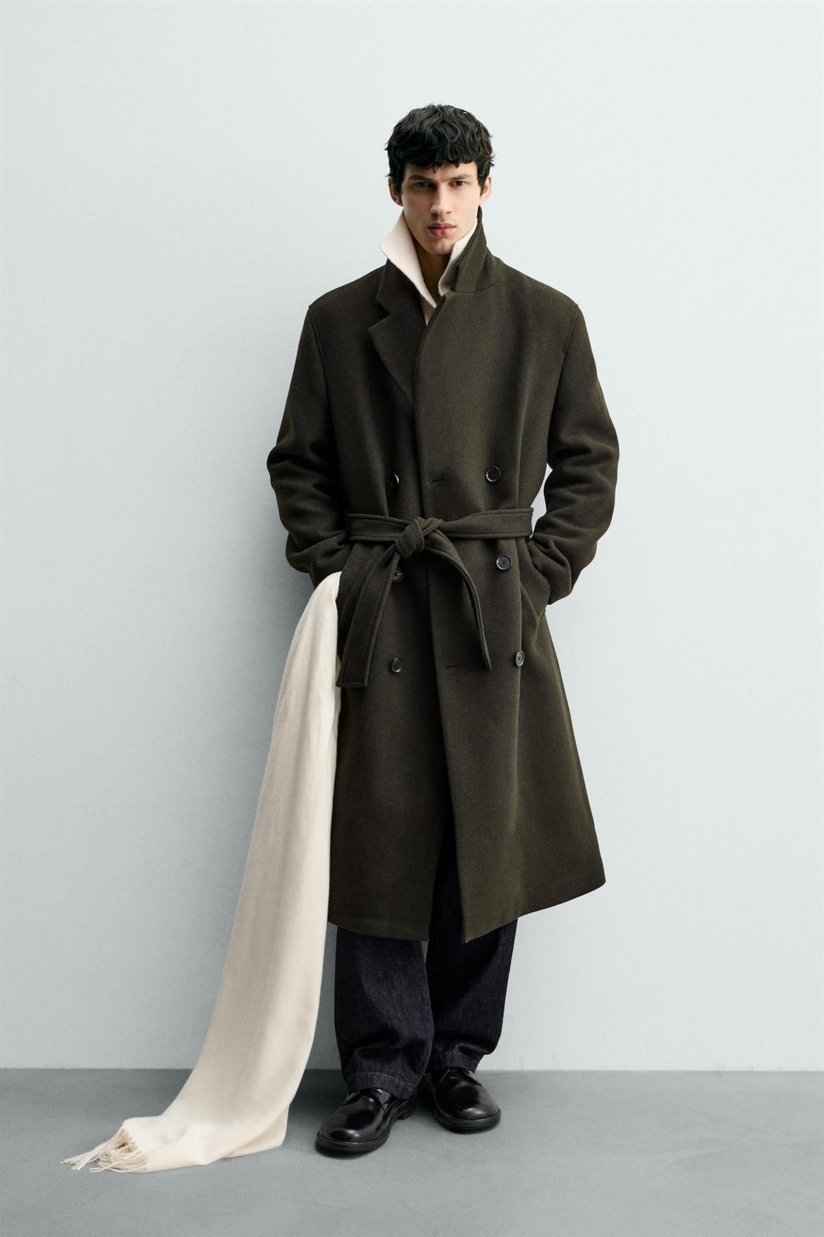 자라 테크니컬 울 벨트 더블 코트 오버핏 2949/150 DARK KHAKI - 상세 이미지 2