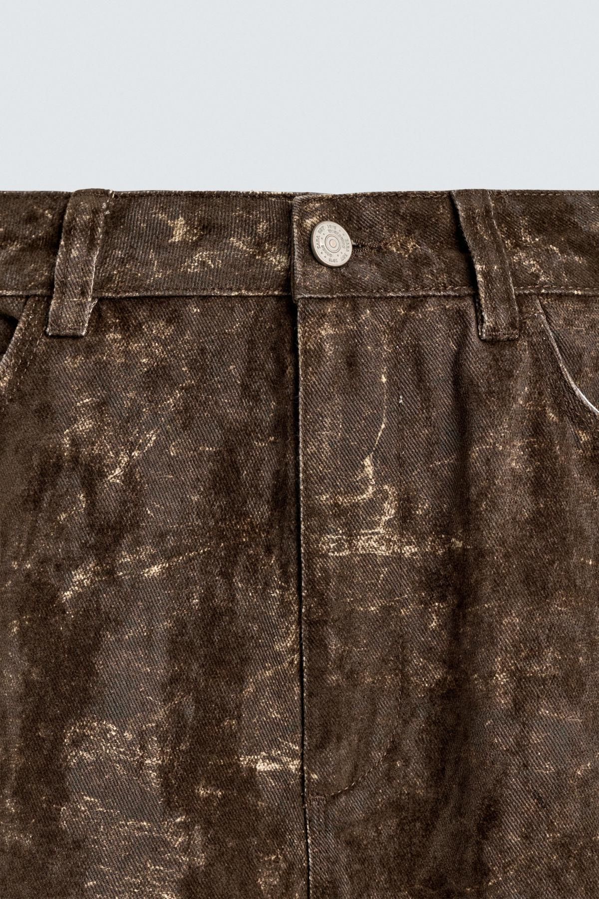 자라 앱스트랙 프린트 배기 카펜터 팬츠 코튼 브라운 5862/370 CHOCOLATE - 상세 이미지 3