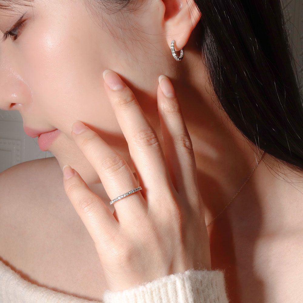 1.3미리 천연 다이아 이터니티 가드링 라이트 라인 반지 레이어드 여자 반지 선물 14K - 상세 이미지 3