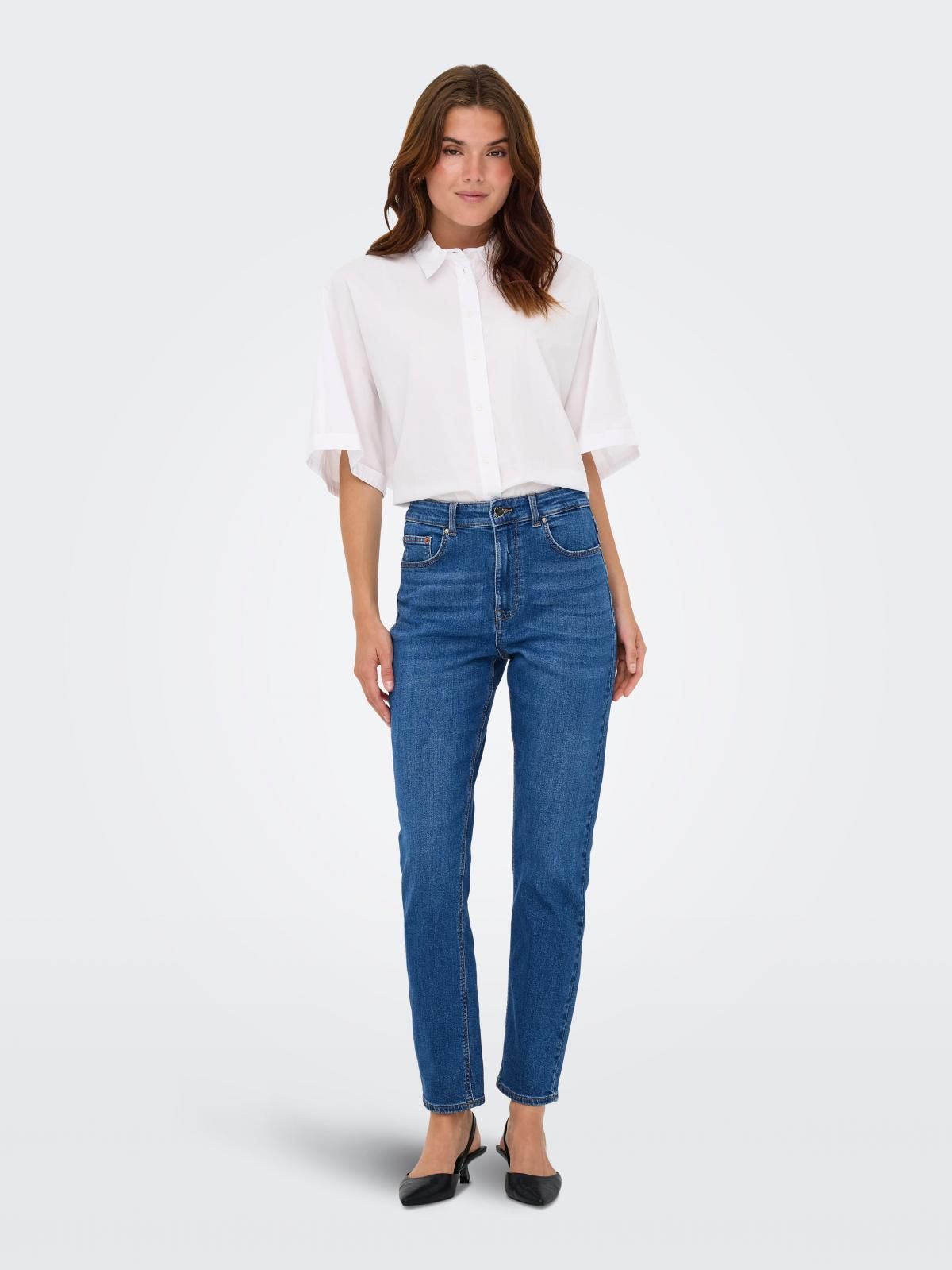 온리 하이웨이스트 데님 스트레이트핏 청바지 15318567_2115 BLUE / MEDIUM BLUE DENIM - 상세 이미지 5