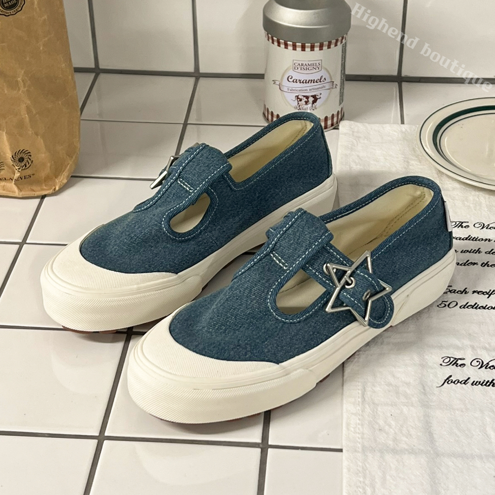 반스 메리제인 플랫 슈즈 여성 단화 데님 블루, 230