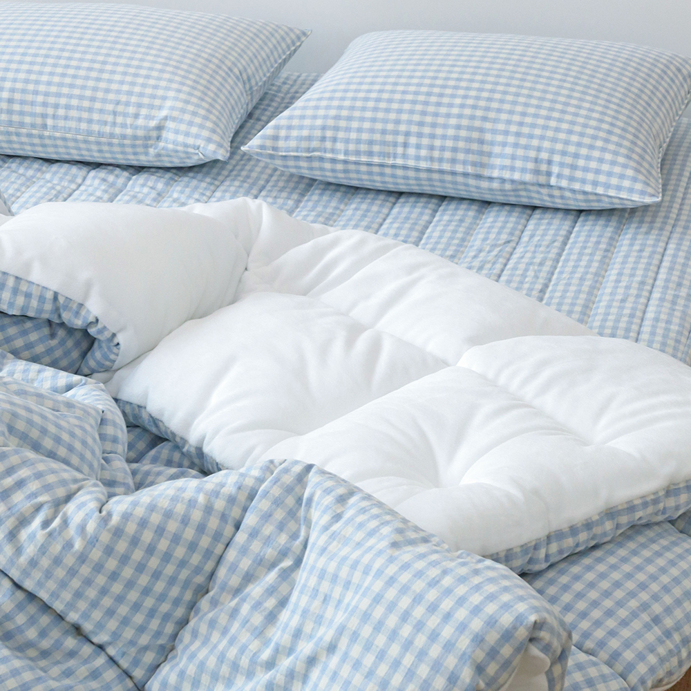 깅엄 체크 겨울이불 먼지없는 워싱 광목 순면 단모 극세사 알러지케어 차렵이불 세트 SS