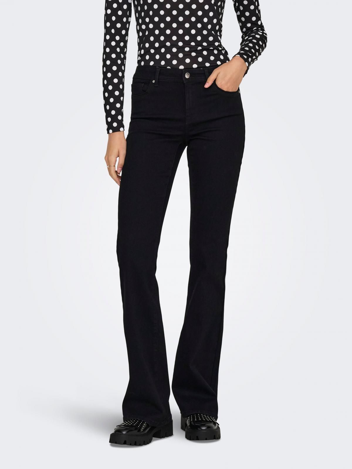 온리 테크니컬 미드웨이스트 플레어핏 데님 팬츠 15318586_8183 BLACK / WASHED BLACK - 상품 이미지