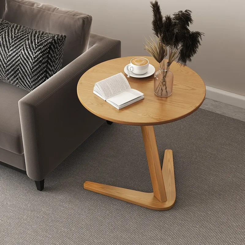 원목 ㄷ자형 이동식 소파 거실 사이드테이블 높이조절 가능 인테리어 협탁 간이테이블 실용적 디자인 버리우드 50 x 50CM