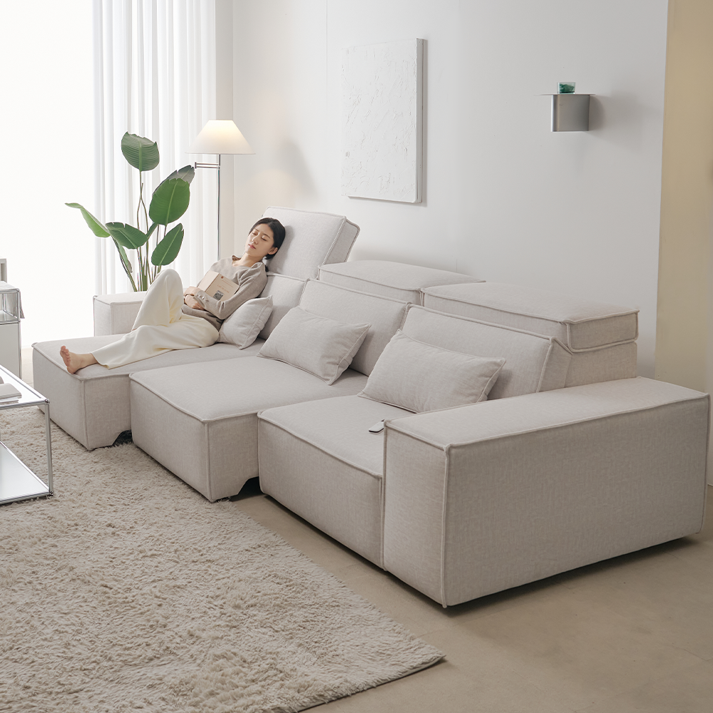 모덴 슬라이딩 무빙 소파 패브릭 리클라이너 모션쇼파 오프화이트, 3인용