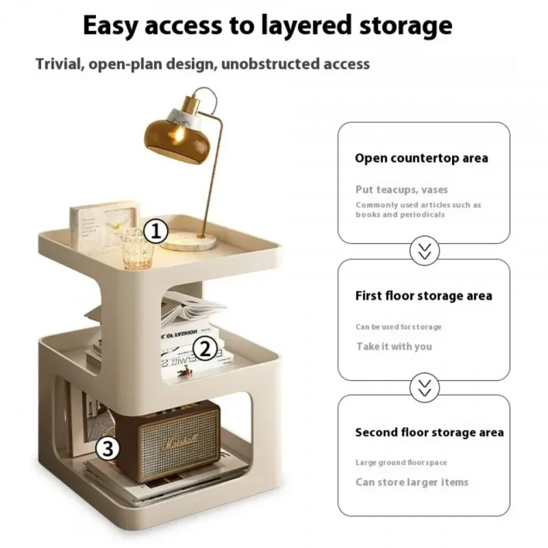 이동식 침대 사이드테이블 좁은 공간 절약형 거실미니테이블 2단 협탁 다기능 홈 스토리지 테이블 쇼파옆테이블 서랍 기능 포함 화이트