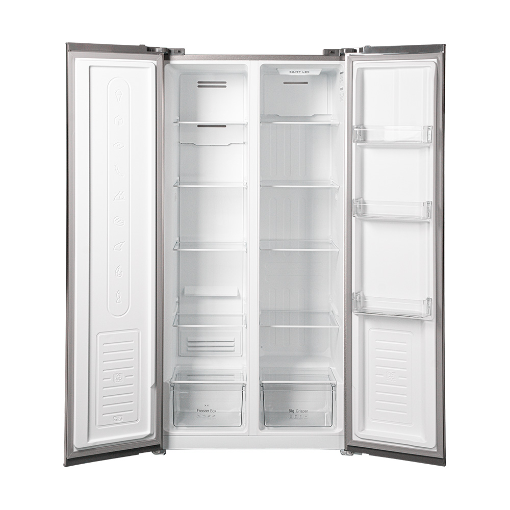 쿠잉 2도어 양문형냉장고 SBS410 대용량 저소음 신혼 프리스탠딩 다크메탈