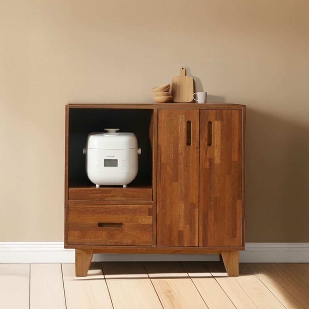 레티노 식기장 정수기 커피머신 받침대 냉장고옆수납장 그릇장 900x400x876mm, 2단, 멀바우 - 메인 이미지