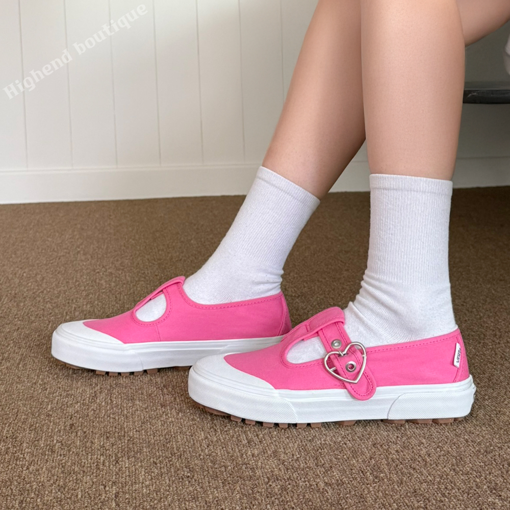 반스 메리제인 플랫 슈즈 여성 단화 하트버클 핑크, 230